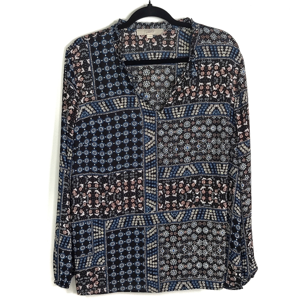 LOFT Peasant Patchwork Back Peplum Blouse